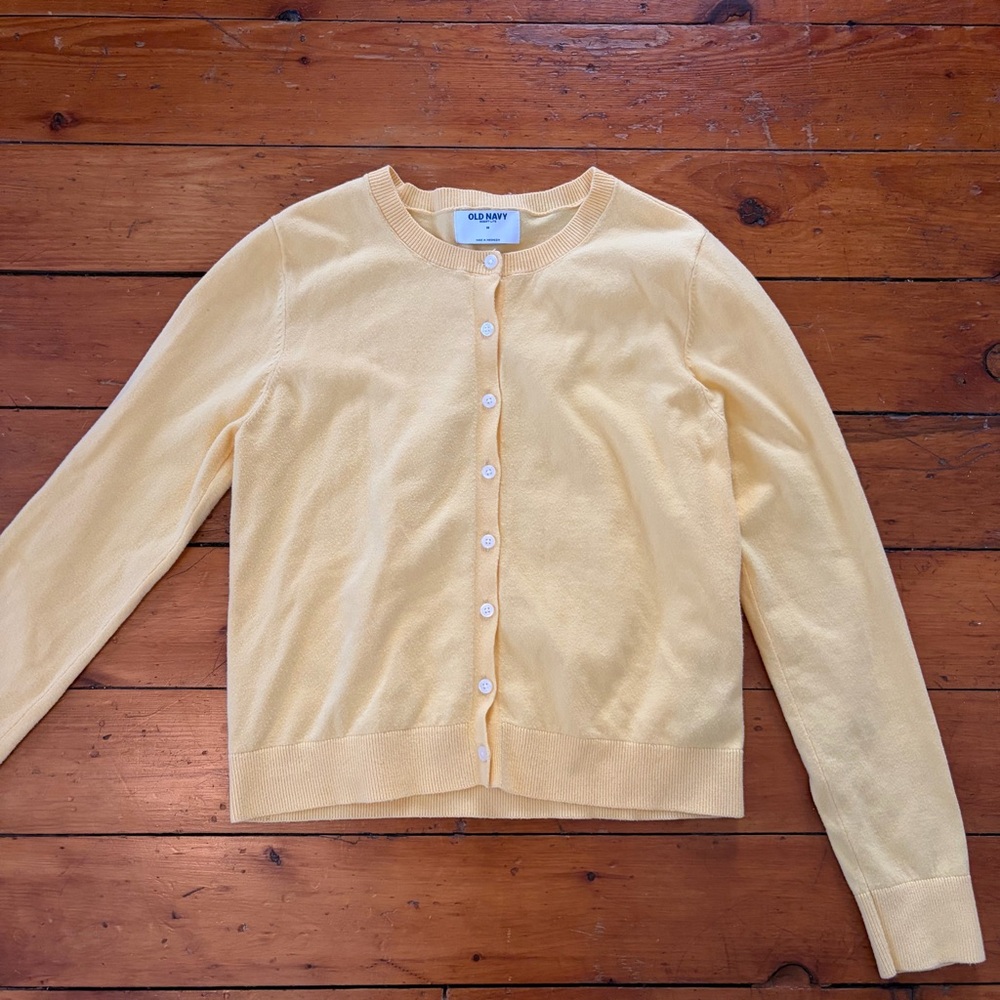 Old Navy Pale Yellow Button-Up Crewneck Cardigan